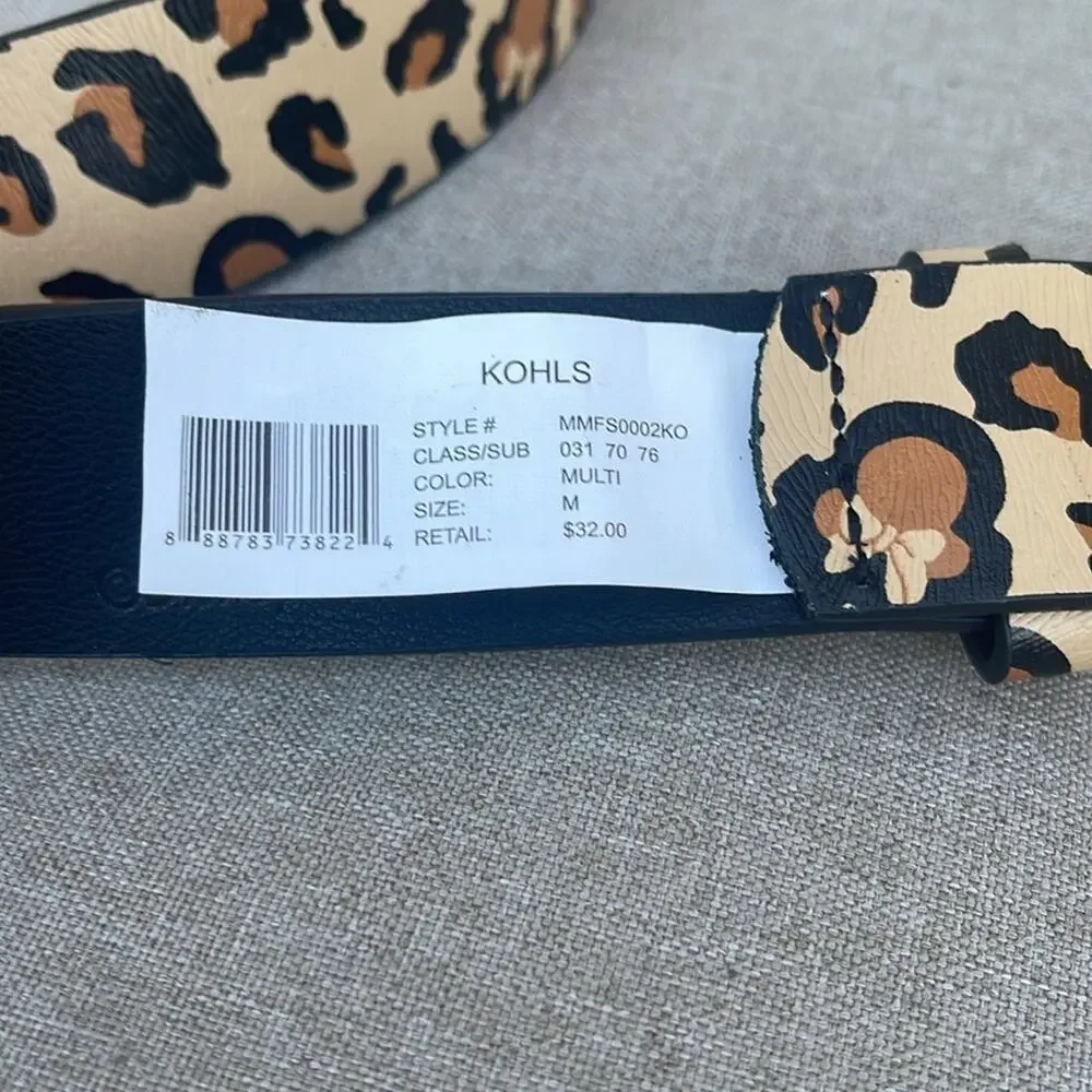 Disney brown & black animal print belt Gold Minnie Mouse buckle size medium NEW
